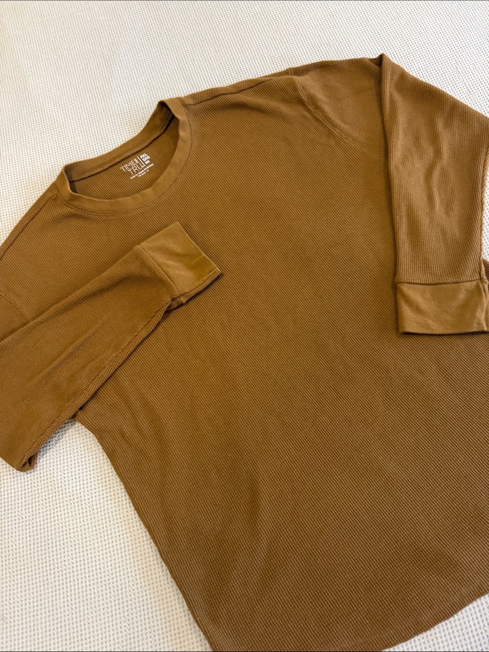 Time and Tru Long-Sleeve Waffle Crewneck Tee - Brown